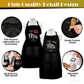 4MELLY Mr Mrs Est 2026 apron front pocket ready for kitchen tasks