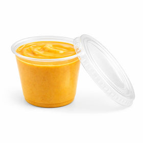 4U'LIFE soufflé cup with lid provides a secure seal for takeout portions.