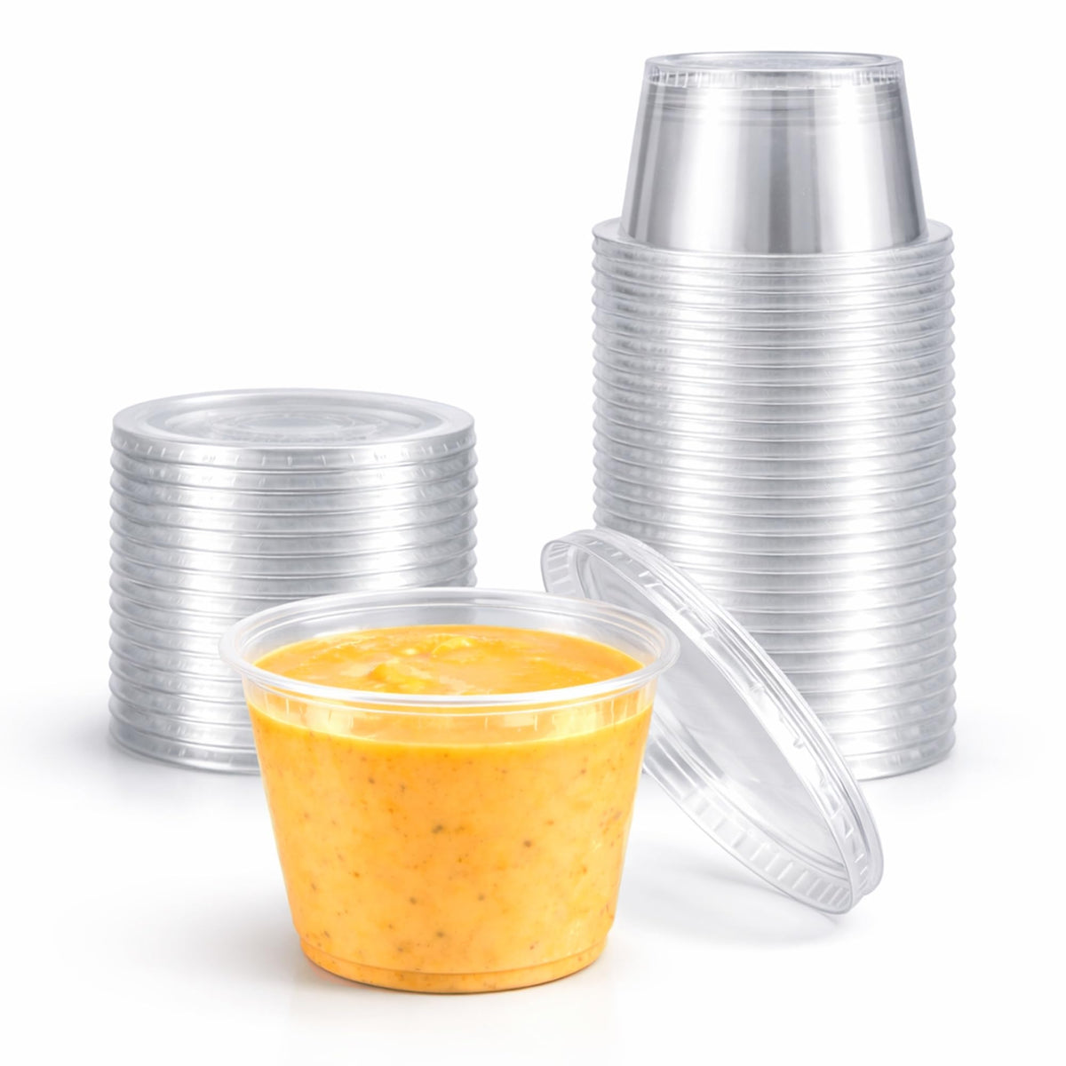 4U'LIFE 5.5 oz clear soufflé cup with lids for to-go sauces and dressings.