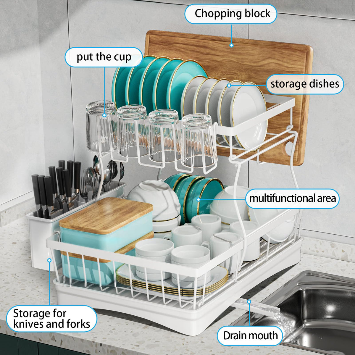7 code cup rack and utensil holder keeps cups and cutlery separated