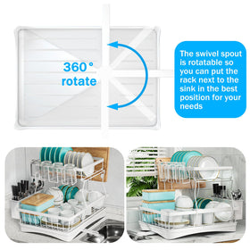 7 code detachable 2-tier dish rack with utensil holder for versatile drying
