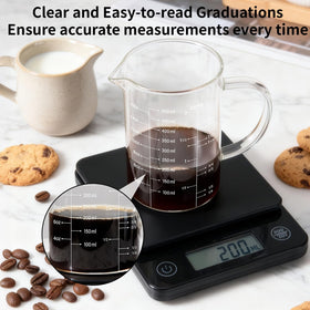 77L borosilicate glass measuring cup endures rapid temperature changes for hot or cold liquids