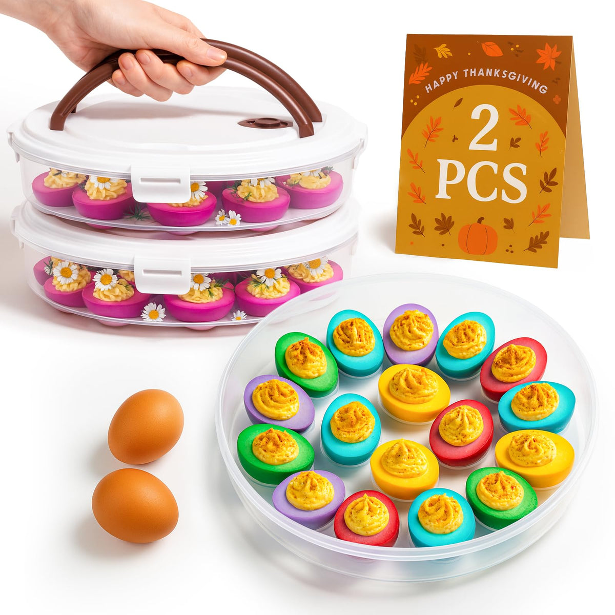 77L deviled egg container with lid for secure transport at parties.