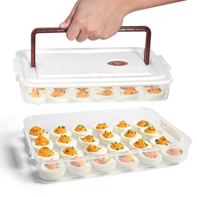 77L deviled egg containers with lid for secure transport of deviled eggs.