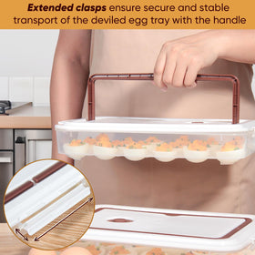 77L egg tray with handle makes carrying deviled eggs easy.