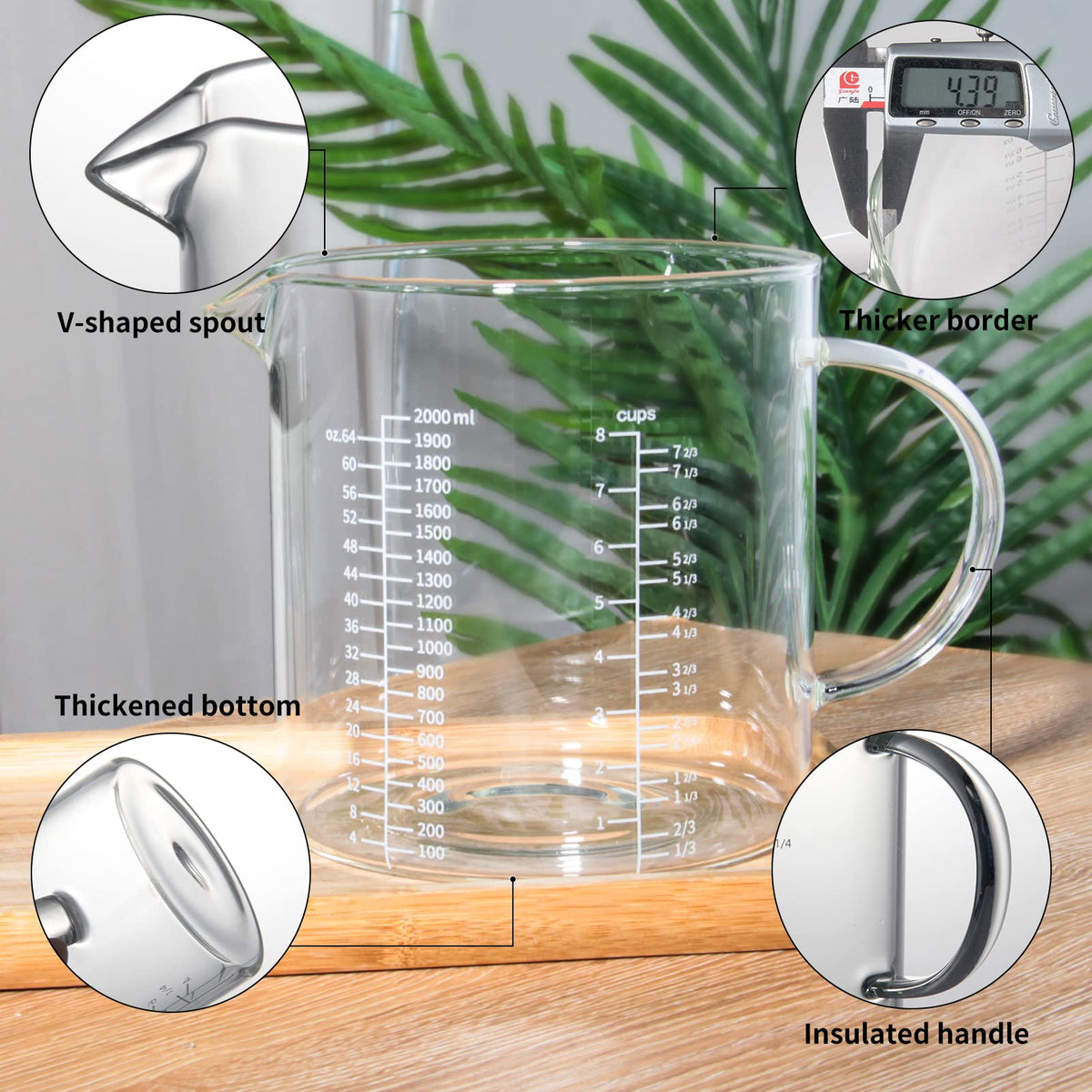 77L glass measuring cup holds 2000 ml (2 liters) for large batches