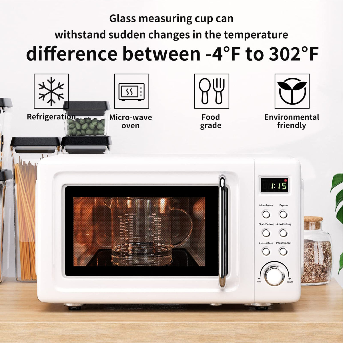 77L glass measuring cup is heat resistant for safe stove and microwave use