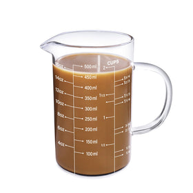77L glass measuring cup with insulated handle and V-shaped spout for spill-free pouring