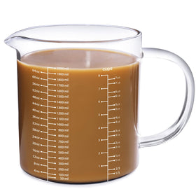 77L glass measuring cup with insulated handle for safe grip during pouring