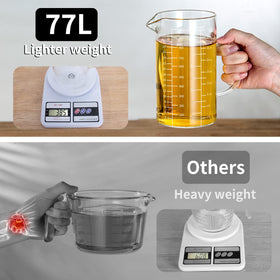 77L glass measuring cup is microwave-safe and refrigerator-ready for flexible kitchen use.