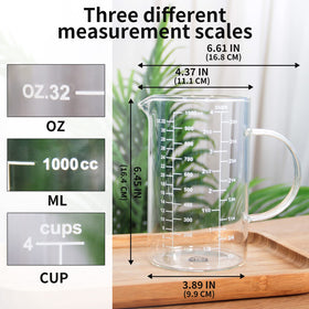 77L three-scale measurement cup with cup, ml, and oz markings.