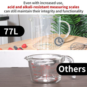 77L glass measuring cup with wide mouth for easy cleaning and filling