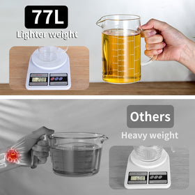 77L lightweight design offers comfortable handling during busy kitchen tasks
