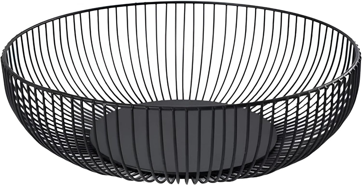 7UYUU round black wire fruit bowl on countertop, sturdy and easy fruit organization.