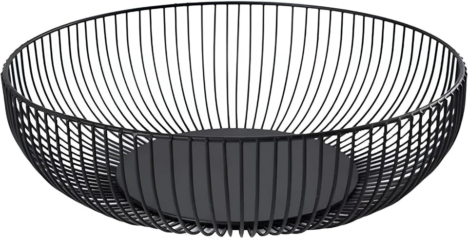 7UYUU round black wire fruit bowl on countertop, sturdy and easy fruit organization.