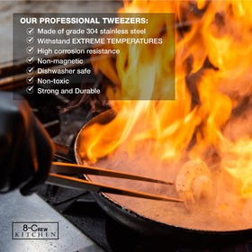 8-CREW KITCHEN tweezers serrated tips securing delicate foods