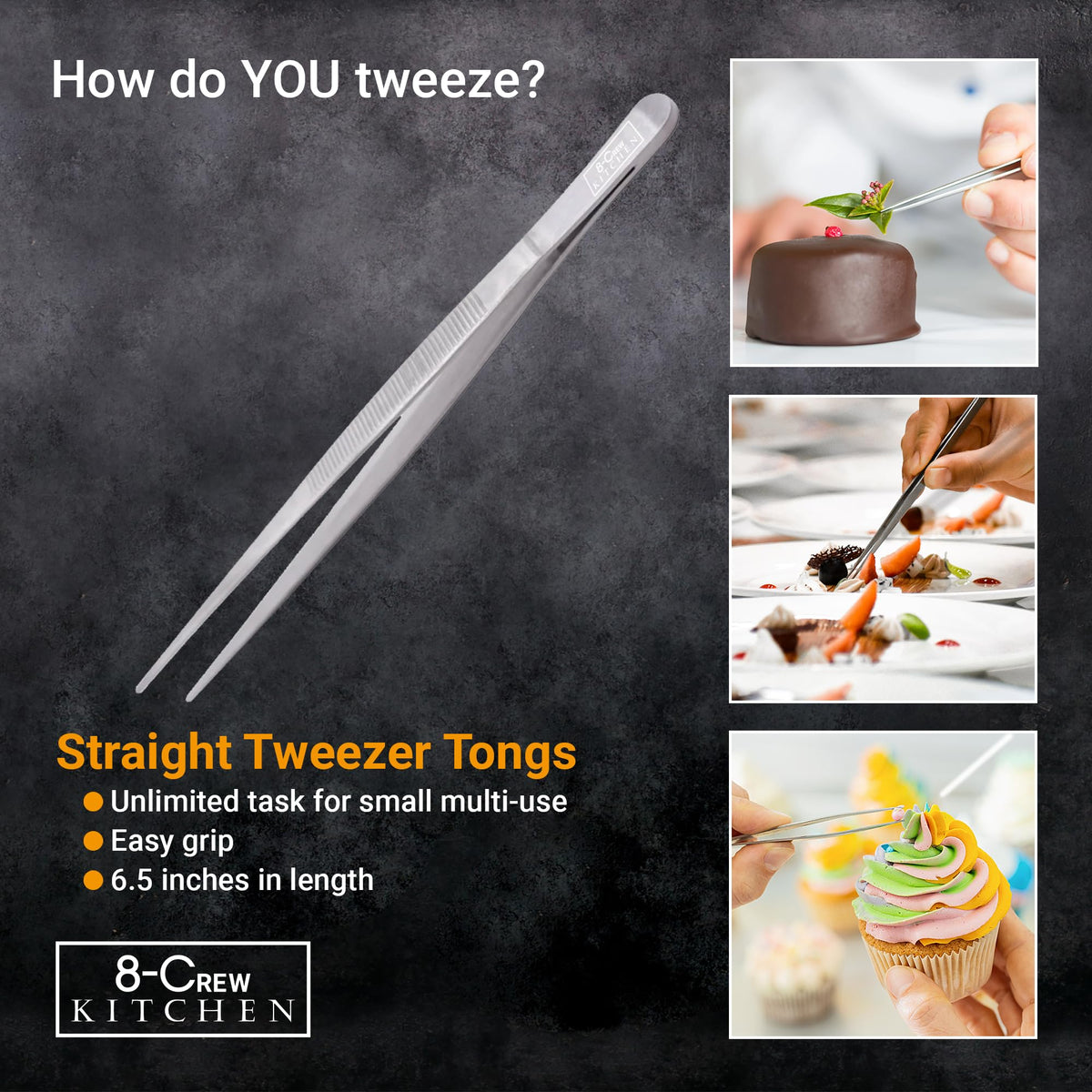 Bartending and garnish work with 8-CREW KITCHEN tweezers.