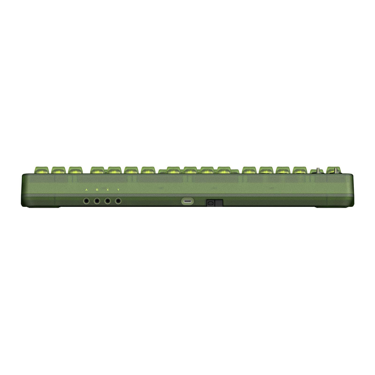 Close-up of keycaps on the 8BitDo Retro 87-Key keyboard highlighting tactile feel.