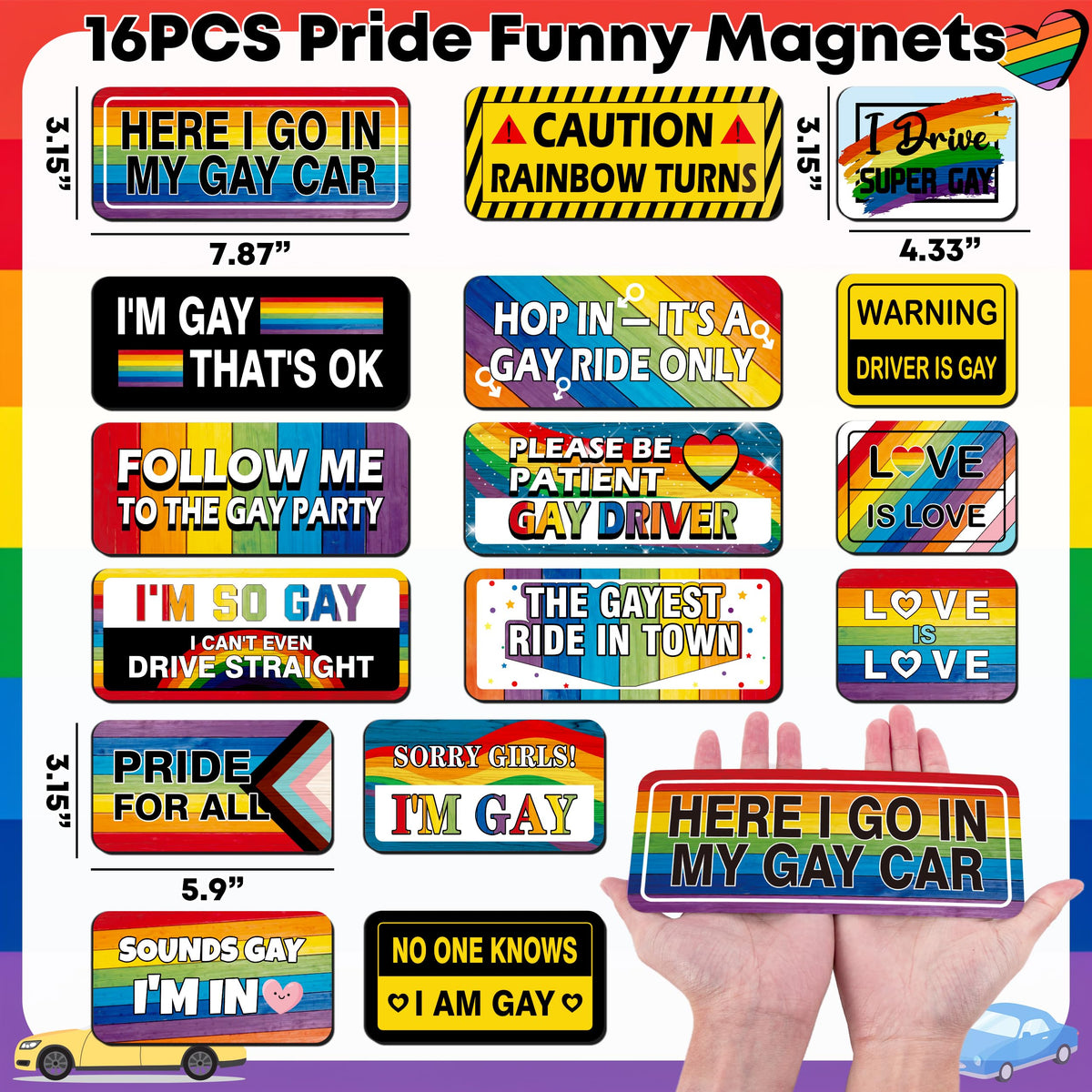 90shine bumper rainbow magnet with strong backing sticks securely
