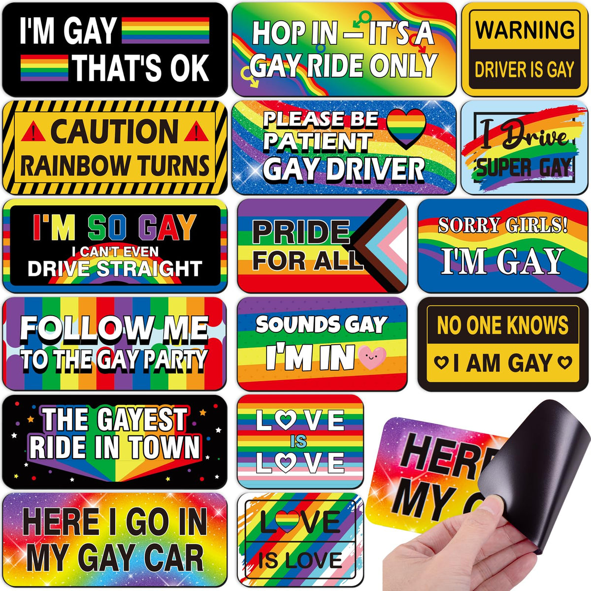90shine Pride magnets with sixteen designs for bold car or fridge displays.
