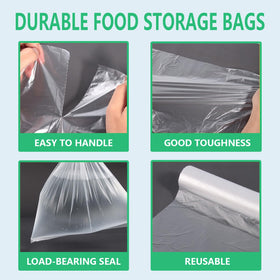 Transparent bags in fridge for quick content identification and organization.