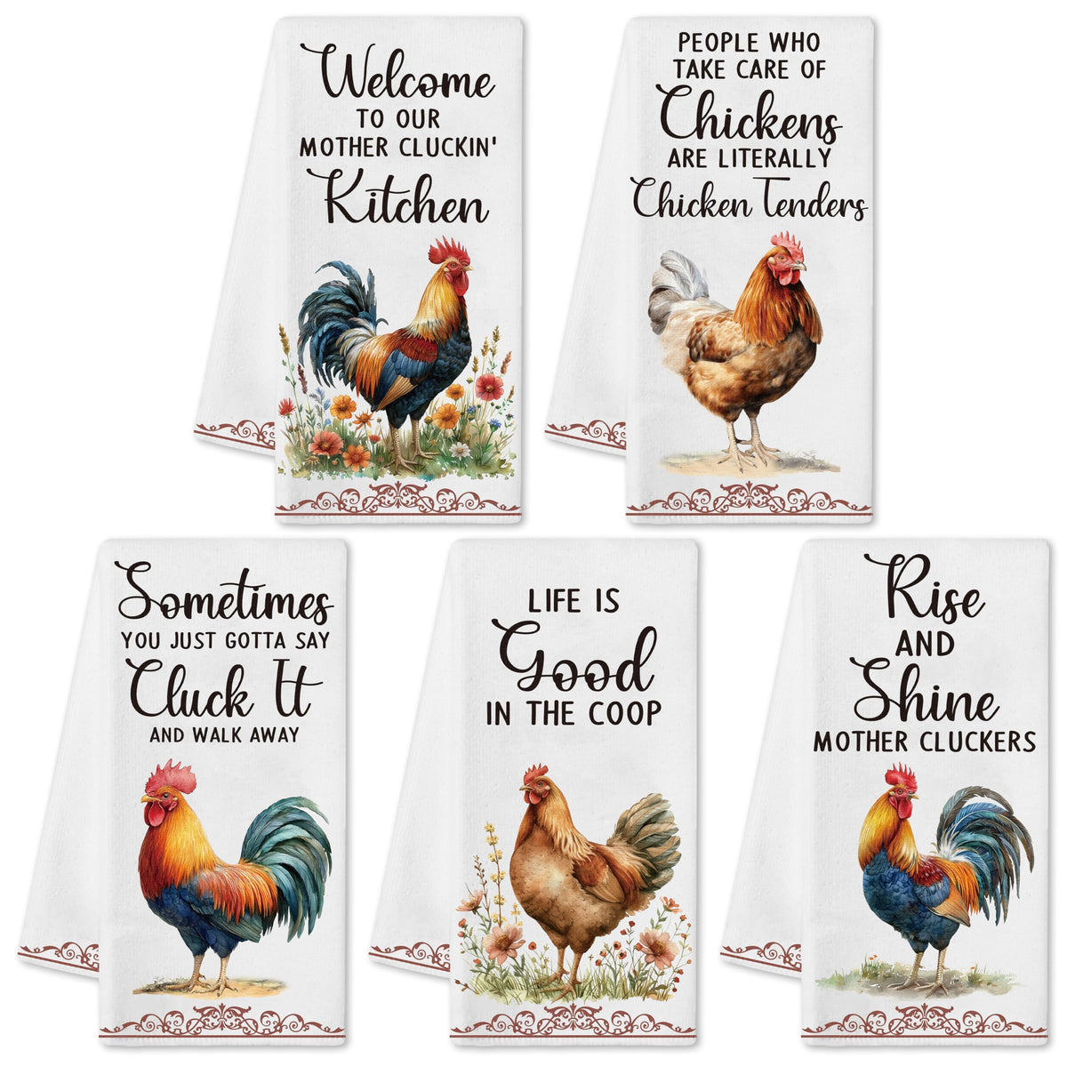 9tilight chicken dish towel set with farmhouse rooster pattern for stylish drying and decor.