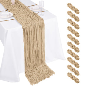 Beautane beige cheesecloth table runner 17x108 inches for soft boho wedding decor.