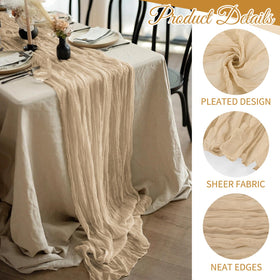  Beautane beige cheesecloth runner adds rustic charm to events and photos.