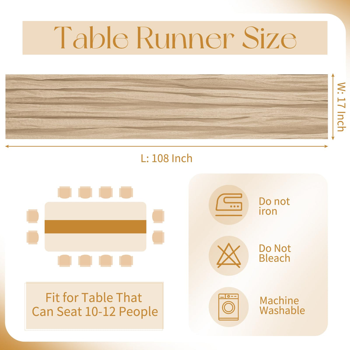  Beautane beige cheesecloth runner drapes elegantly for baby showers and parties.