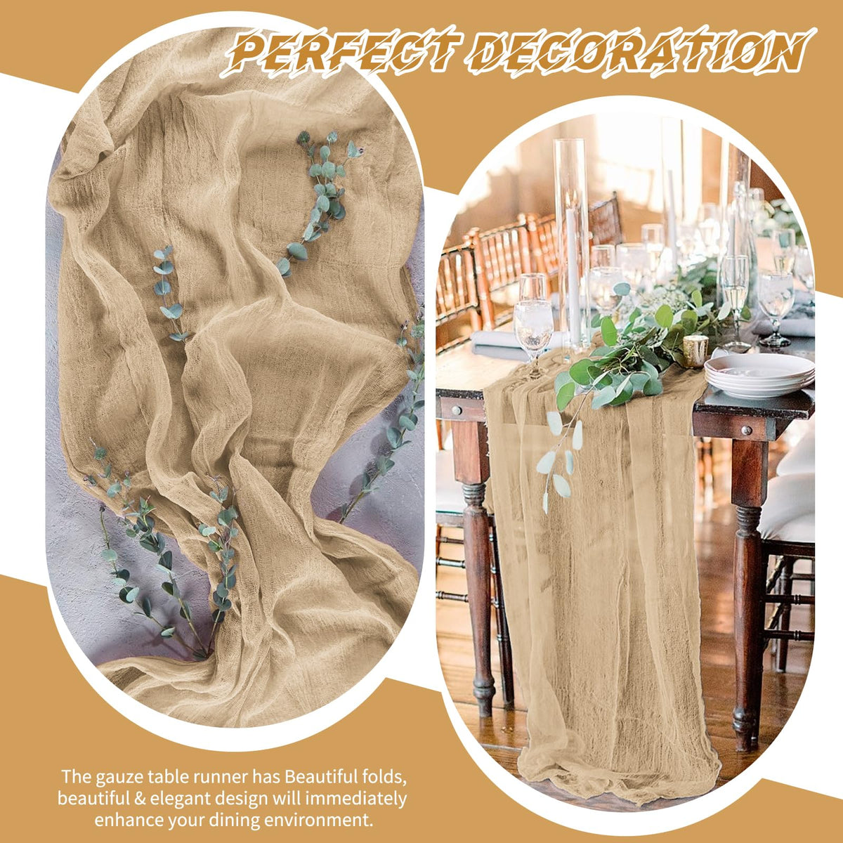  Beautane soft textured beige runner enhances holiday dining and gatherings.