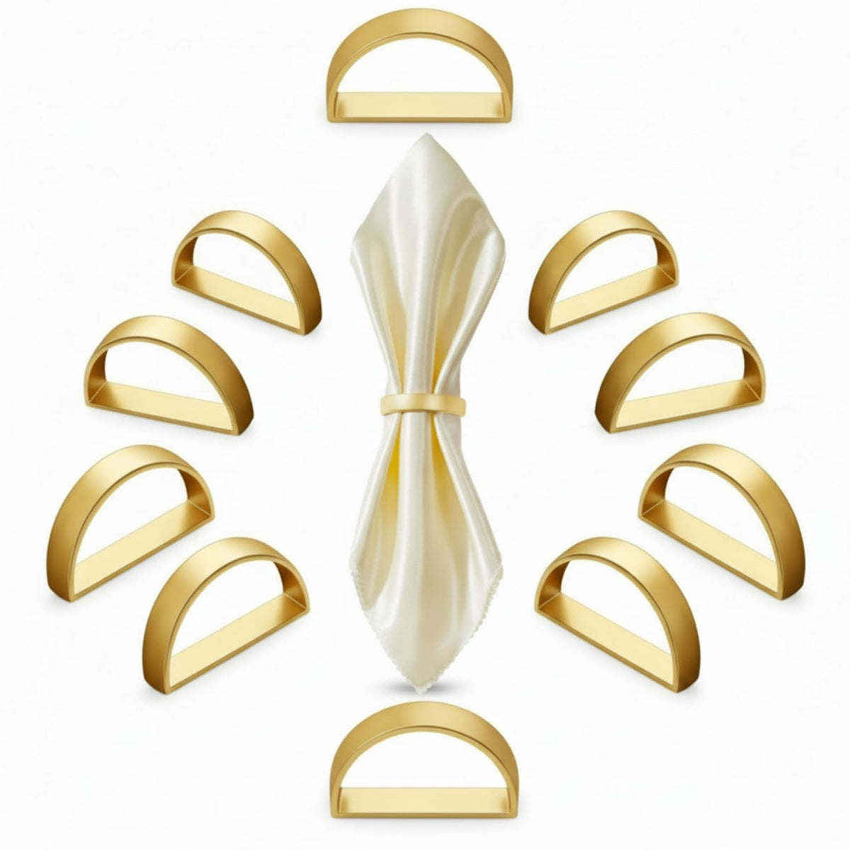 CHENGU napkin rings in matte gold semicircle for an elegant table setting