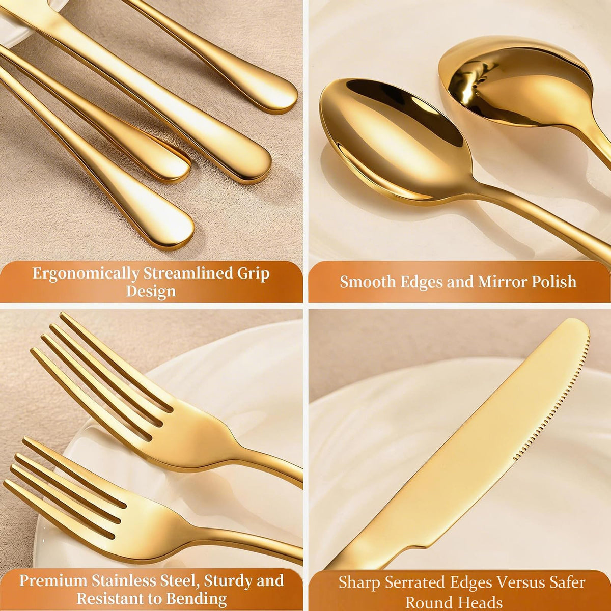 ERVILO gold finished teaspoon ideal for coffee and desserts.