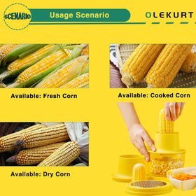 Close-up of OLEKURT corn peeler blade showing sharp edge for quick kernels.