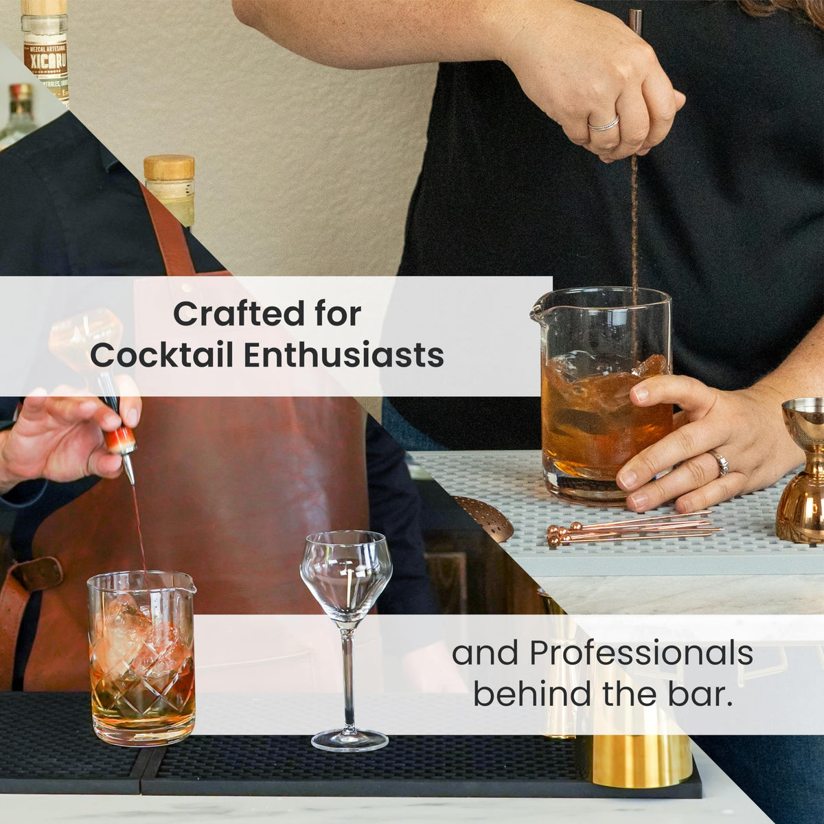 A Bar Above mixing glass side view highlights the thick weighted base for stability.