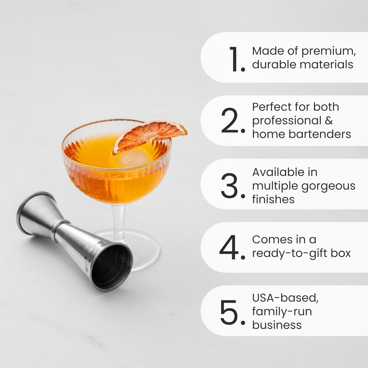 A Bar Above 304 stainless steel jigger highlights durable construction for busy bars.