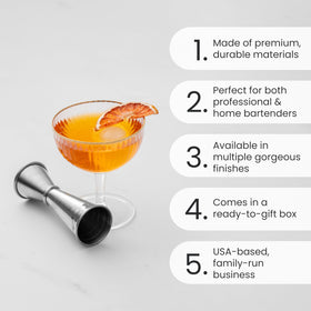 A Bar Above 304 stainless steel jigger highlights durable construction for busy bars.
