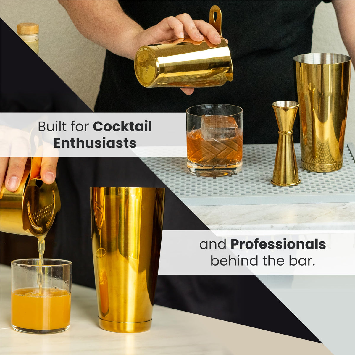 A Bar Above 18oz unweighted tin shaker delivers a secure seal and quick mix.