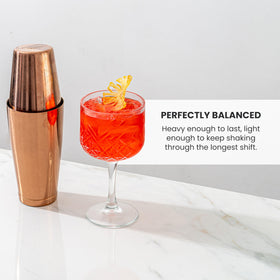 A Bar Above dishwasher-safe stainless finish shaker for easy cleanup after service.