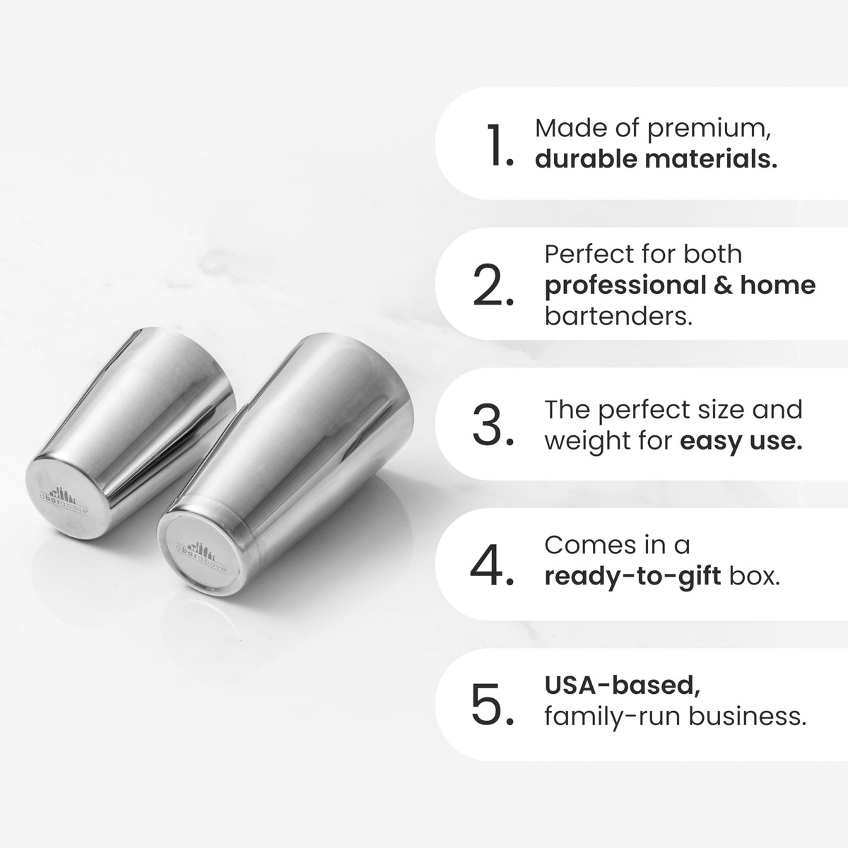 A Bar Above Boston shaker tight seal improves pour control during service.