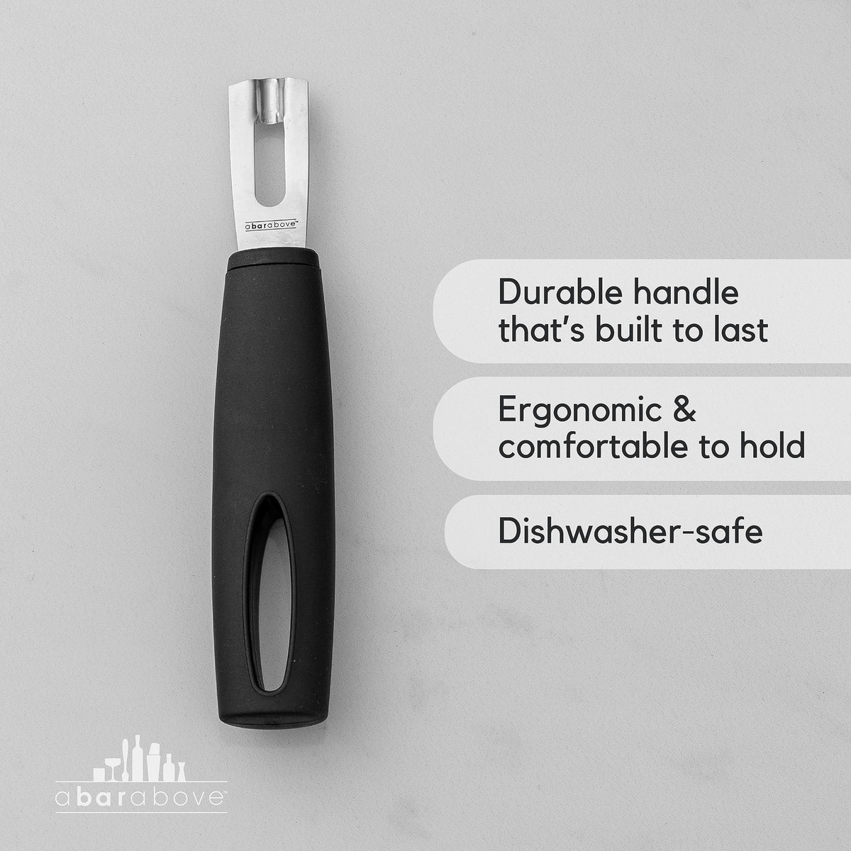 A Bar Above channel knife showing ergonomic grip for clean, fast garnishes.