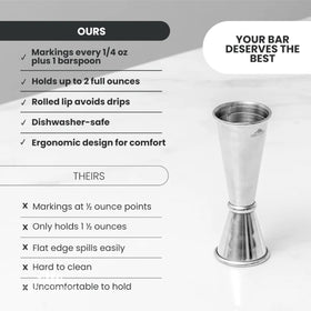 A Bar Above engraved OZ markings help bartenders fine-tune cocktails.