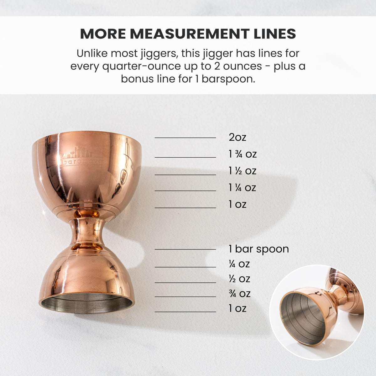 A Bar Above Jigger in hand demonstrates ergonomic grip for comfortable pours.