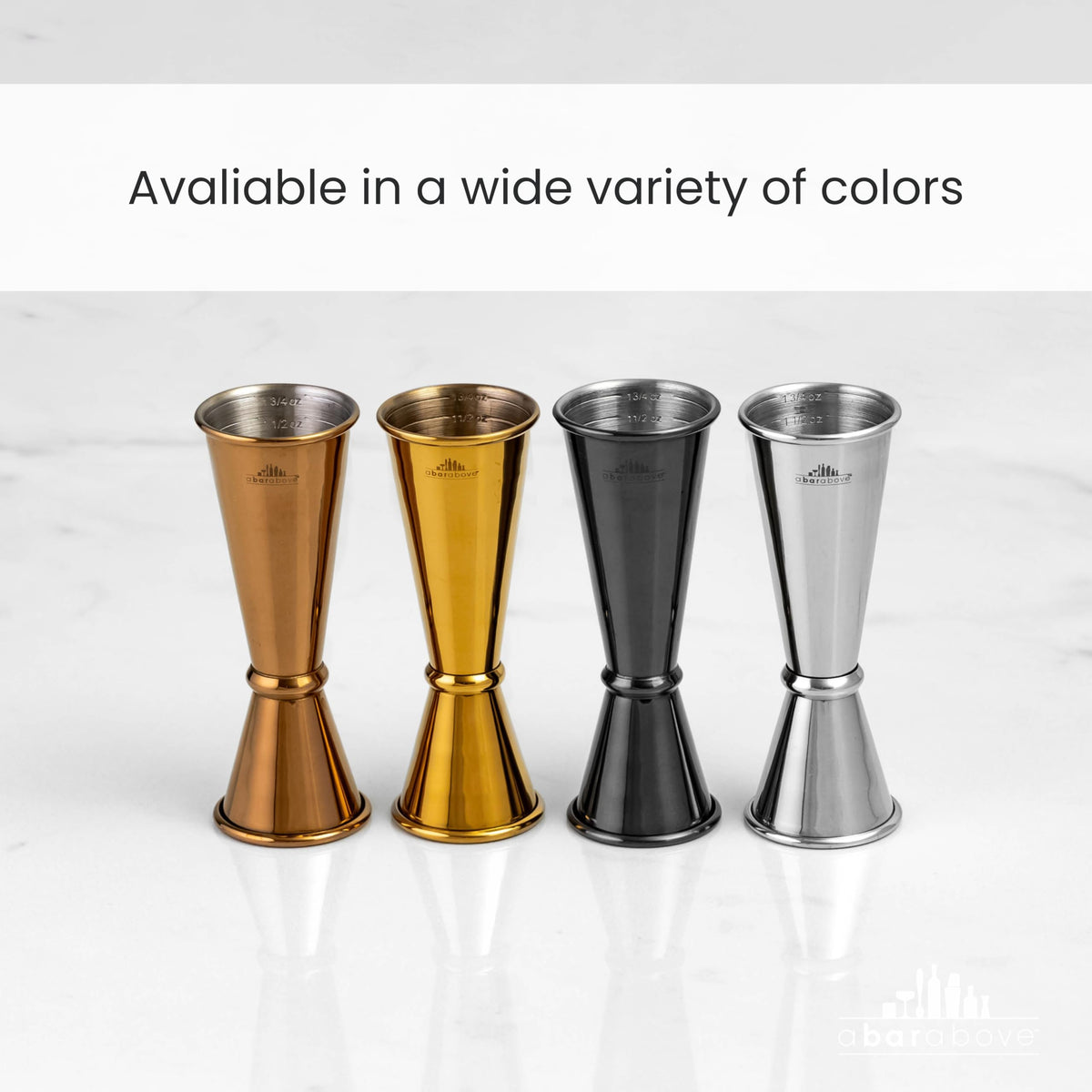 A Bar Above compact, balanced jigger fits between fingers for quick, accurate measurements.