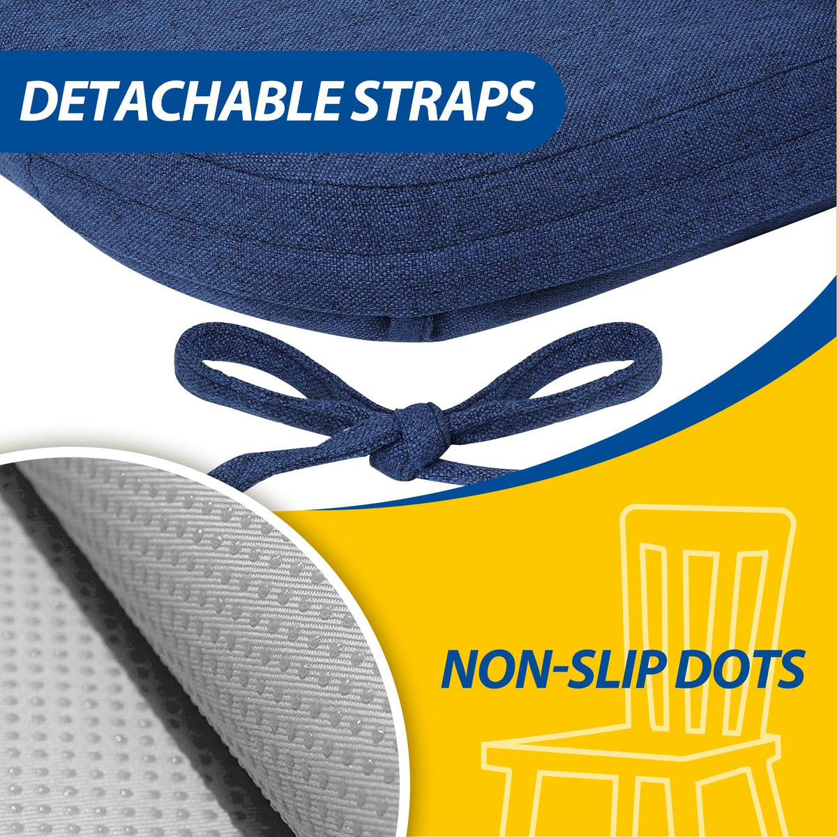AAAAAcessories blue D-Shaped cushion close-up of reinforced edge for durability