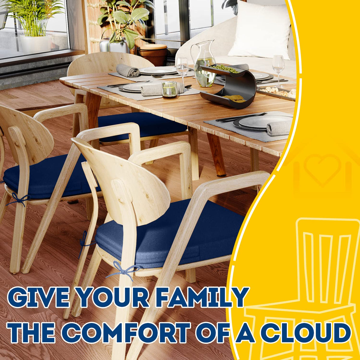 AAAAAcessories blue D-Shaped cushion on dining chair showing fit