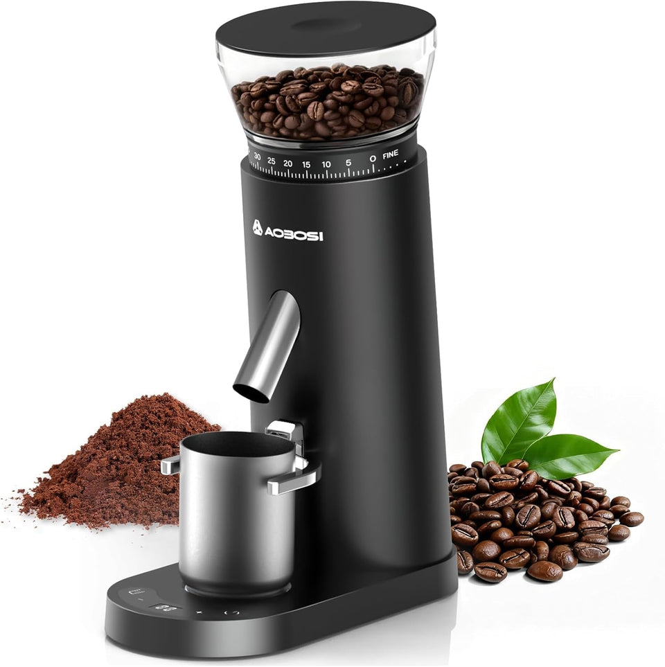 AAOBOSI burr coffee grinder showcasing 60-settings for versatile brews
