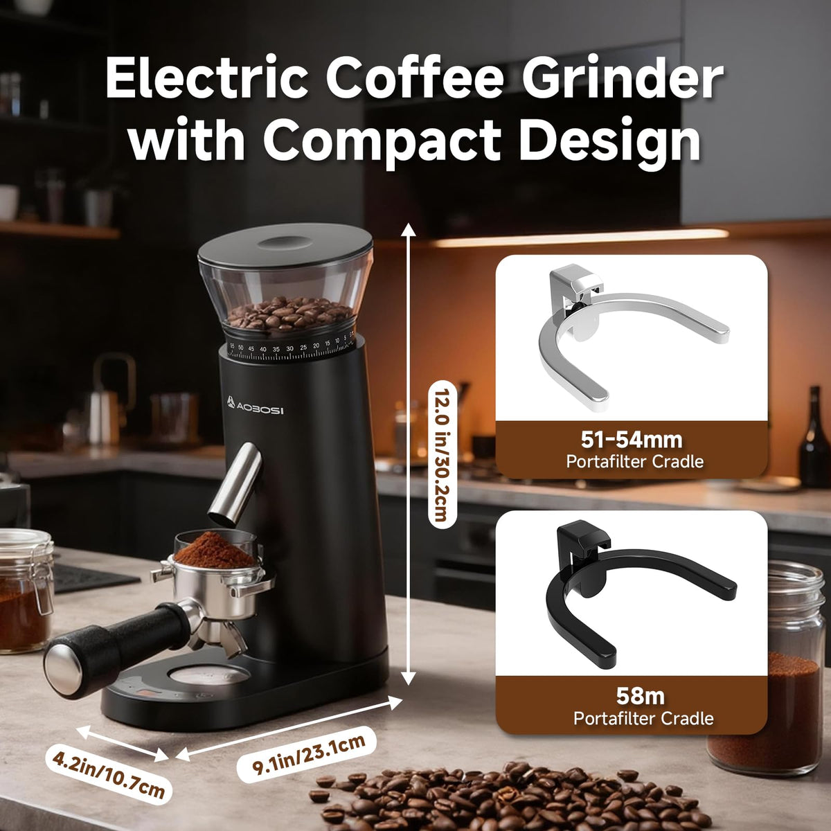 AAOBOSI burr coffee grinder touchscreen timer for precise control