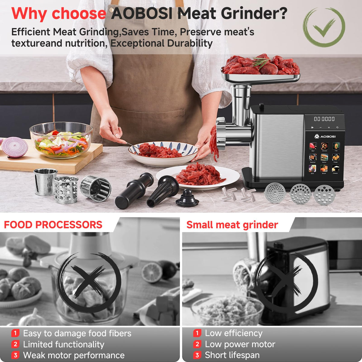 AAOBOSI blades and plates are dishwasher-safe for quick cleaning.