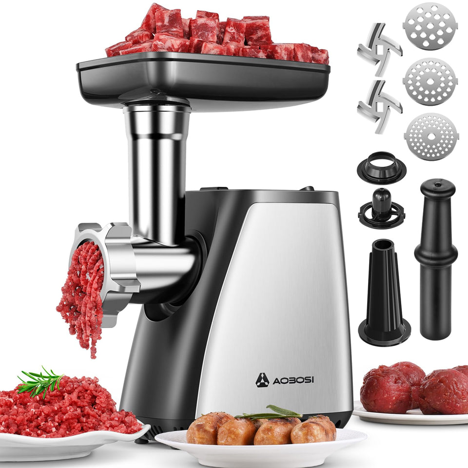 AAOBOSI meat grinder electric hopper for easy loading and efficient grinding.