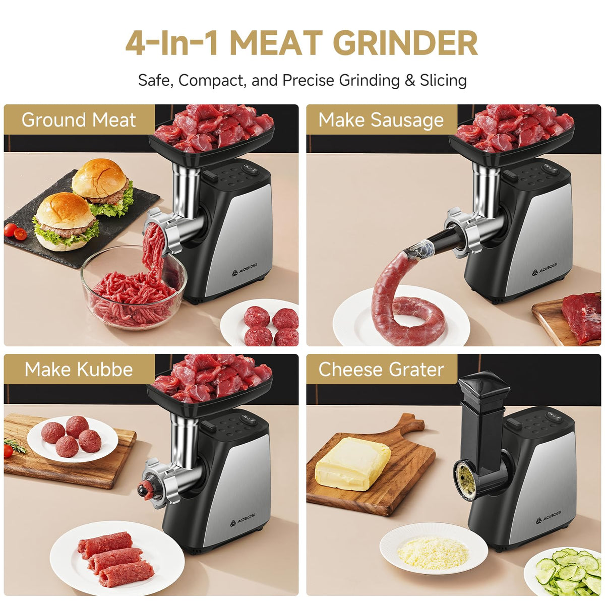 AAOBOSI grinder in action delivering smooth, consistent ground meat.